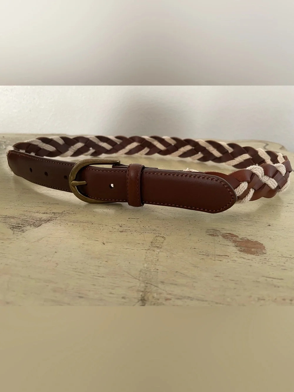 J. CREW Braided rope and leather belt in Brown & Ivory Size 30 NWOT CJ279